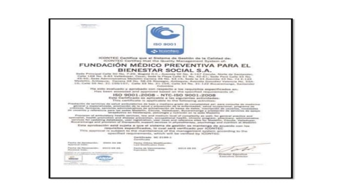 Certificado de la fundación médico preventiva